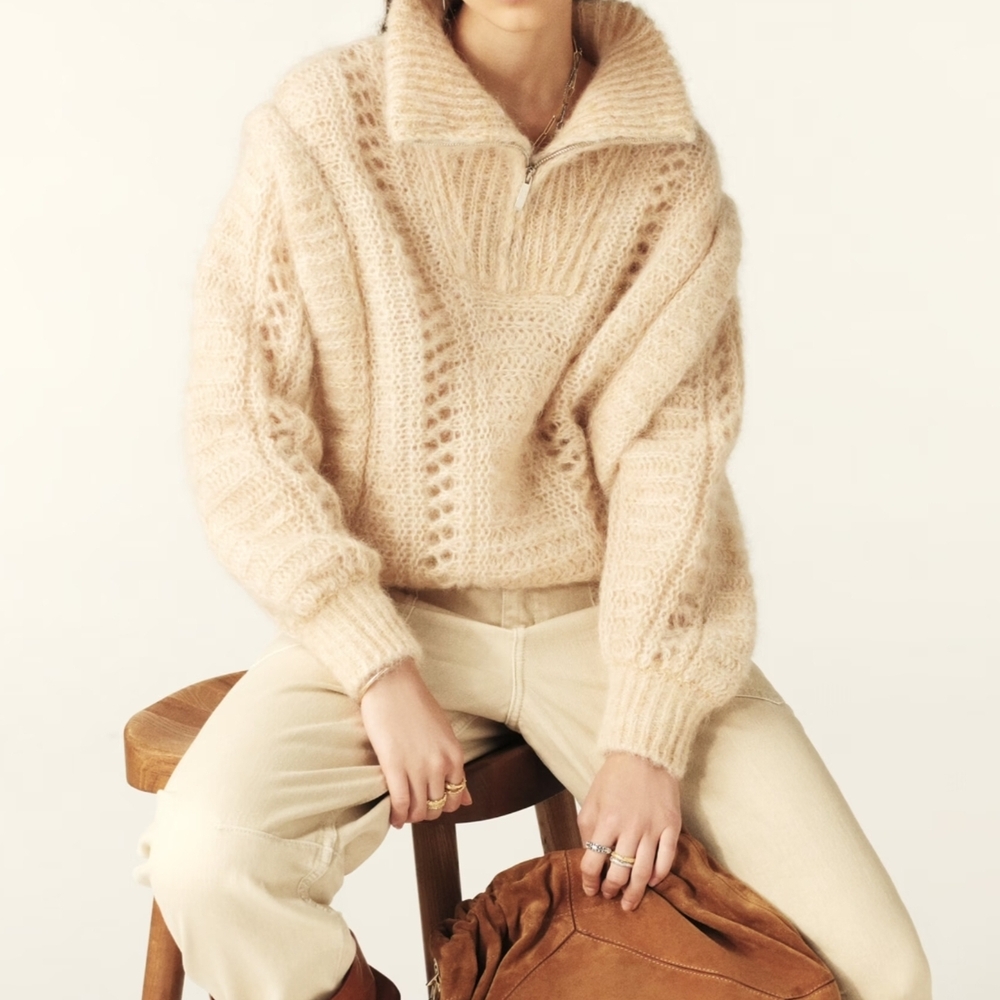 Ba&sh Mohair/Alpaca Stunning Cream Cowl Neck Chunky Knit Sweater